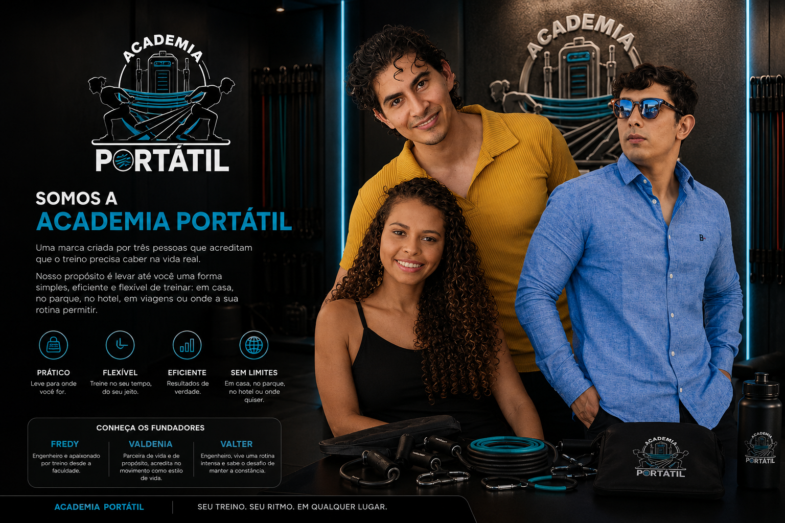 A Academia Portátil nasceu de uma ideia simples: o treino precisa caber na vida real.
